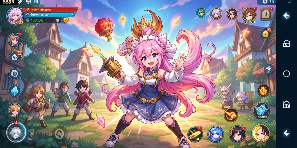 Tampilan screenshot utama 888R yang menampilkan karakter anime yang beraksi.