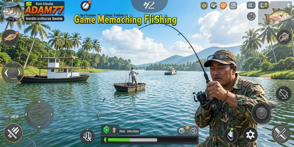 Tampilan gameplay ADAM77 yang mendebarkan saat menangkap ikan.