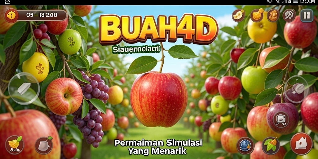 Tampilan gameplay BUAH4D dengan kebun buah yang sejuk.