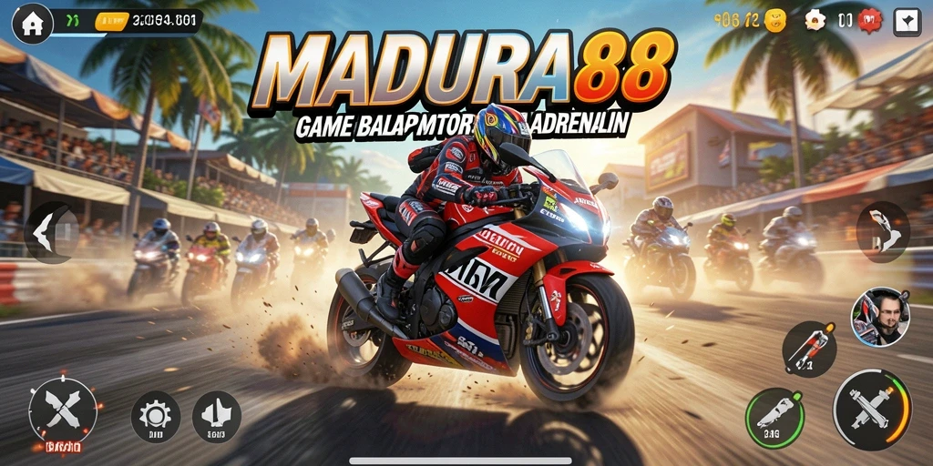 Tampilan gameplay balap motor yang mendebarkan di MADURA88.