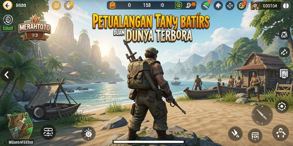 Screenshot gameplay MERAHTOTO menampilkan petualangan mendebarkan di dunia terbuka.