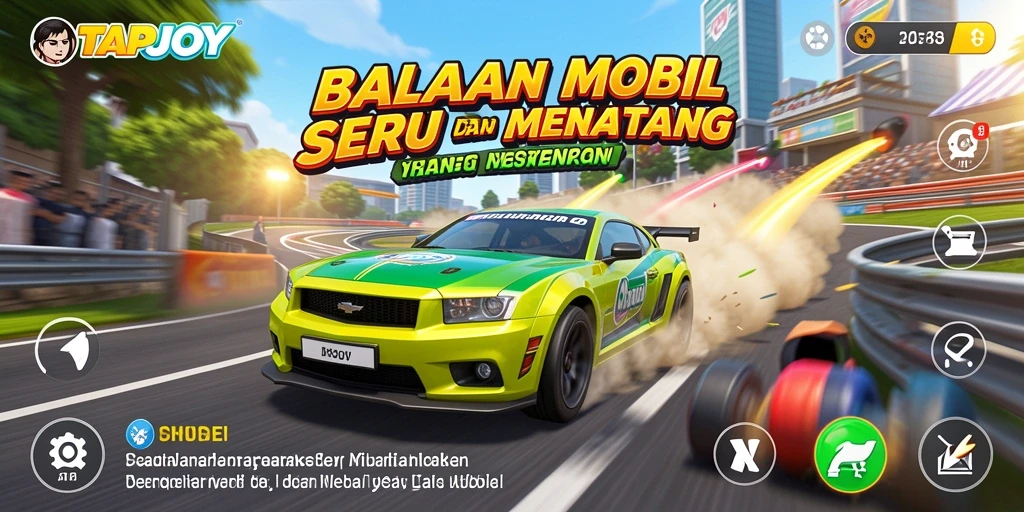 Screenshot gameplay TAPJOY yang menunjukkan aksi balap yang seru.